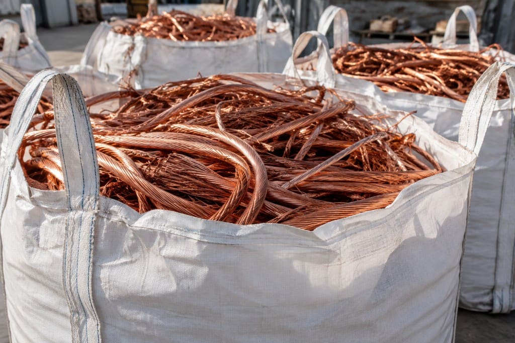 Stripped copper wire ready for recycling