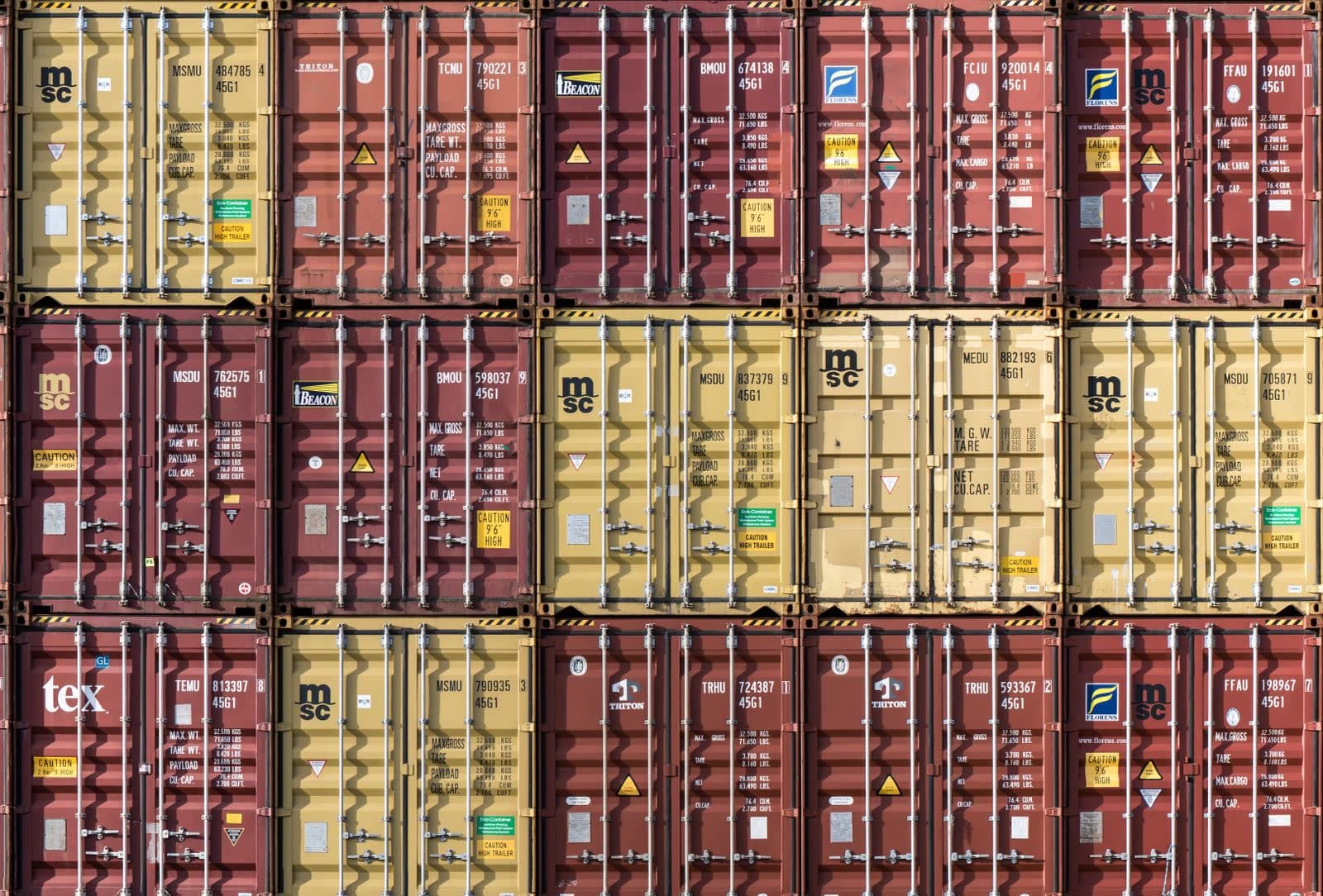MSC containers stacked at the port